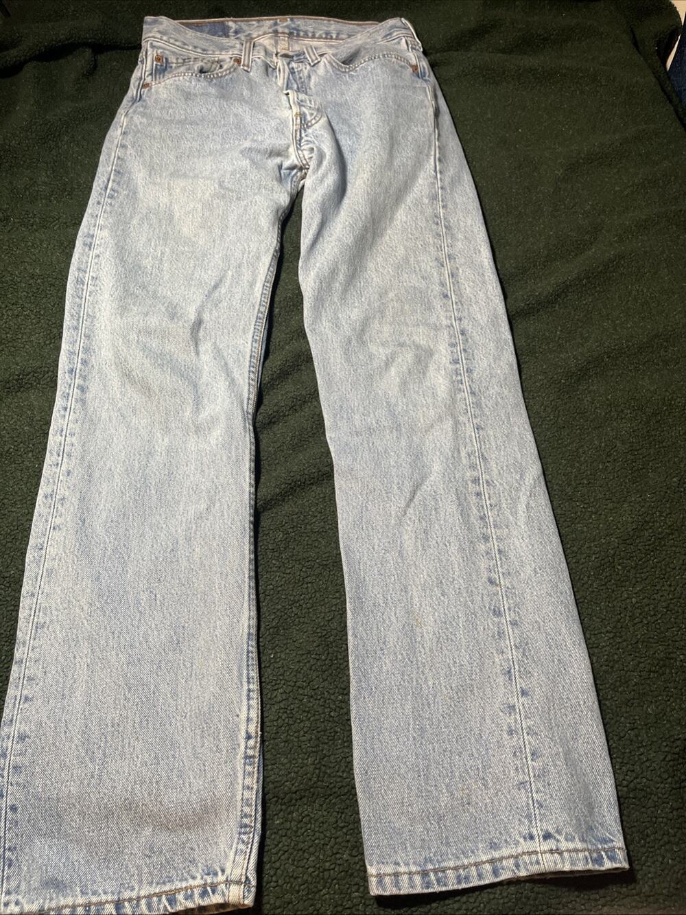 Vintage Levi’s 501 USA Made Button Fly 29” tag 31 jeans blue denim